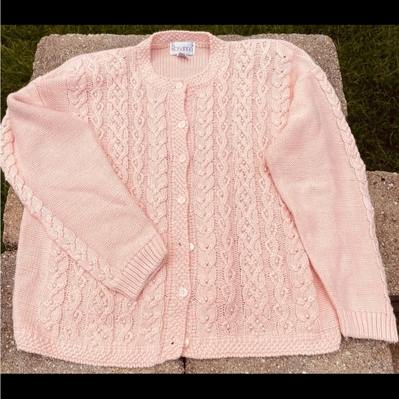 Vintage Rosanna Pink Cardigan Sweater with Embellished Pearls (L) - Picture 1 of 5
